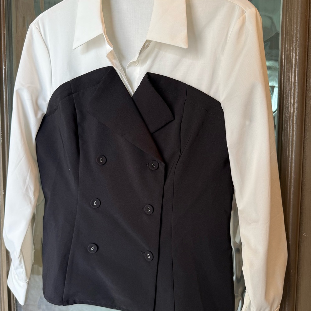 MOTF White Layered Collar Button-Up Blouse